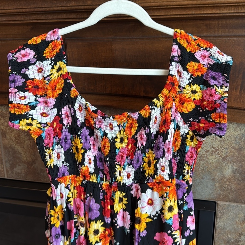 Torrid Maxi Challis Off-Shoulder Dress bright color flower smocked top 18/20 (2) - Picture 10 of 12